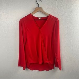 PLEIONE RED LONG SLEEVE CROSS FRONT BLOUSE